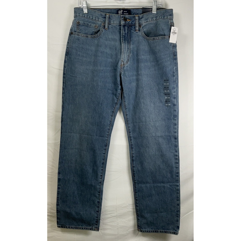 NWT Men's Gap Denim Straight Leg Mid Rise Blue Jeans‎ 32" X 30"